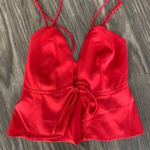 Superdown Red Front-Tie Isla Satin Strappy Top Size Small